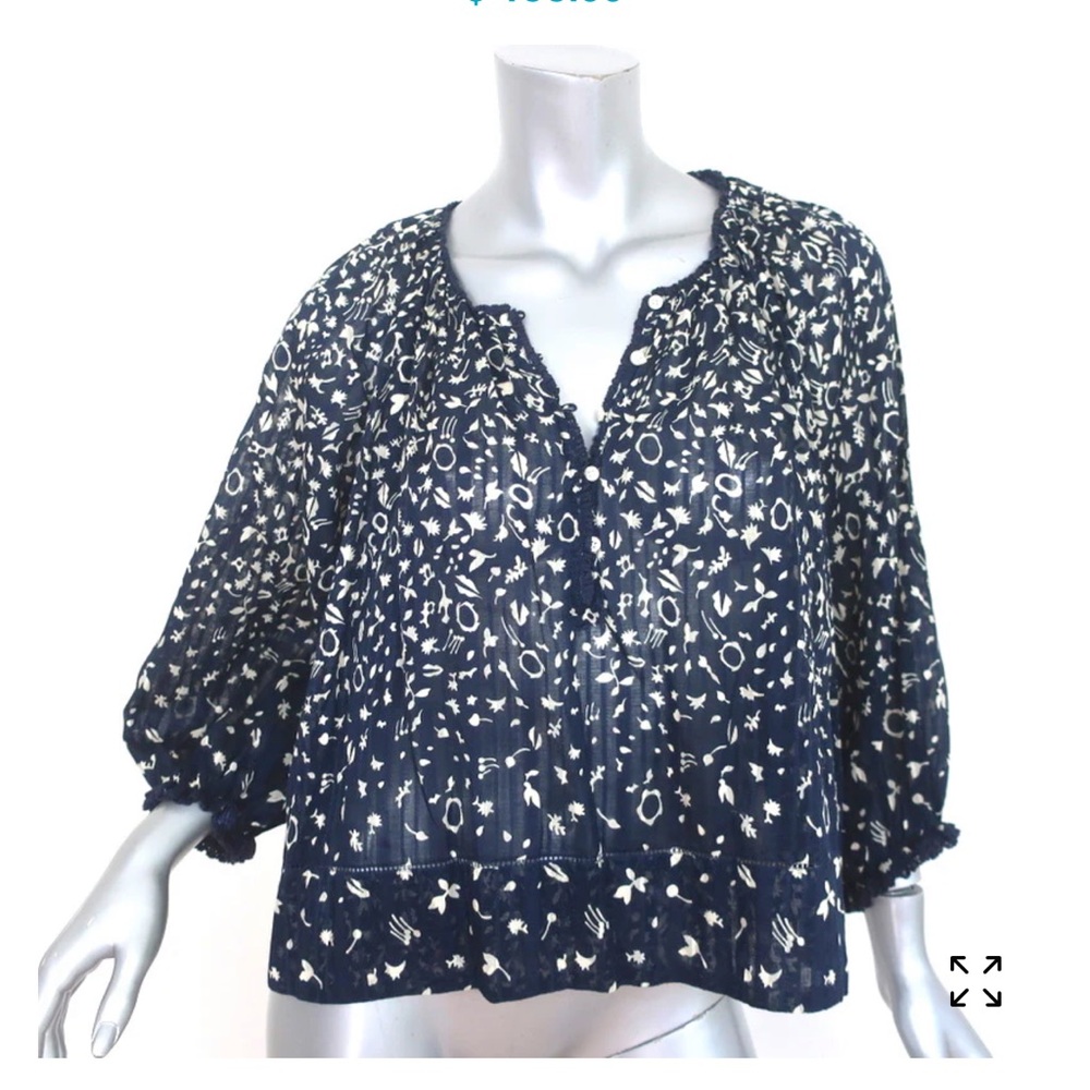 The Great Top Perch Navy Printed Cotton Size 1 Ruffle Trim 3/4 Sleeves B…